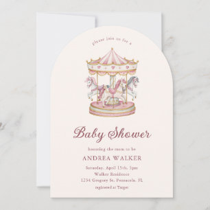Pastellrosa süßes Karussell Mädchen Baby Shower To Einladung