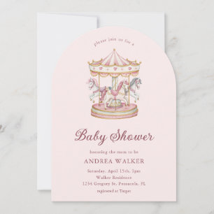 Pastellrosa süßes Karussell Mädchen Baby Shower To Einladung