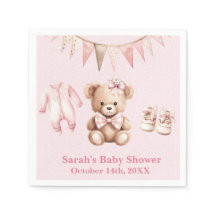 Pastellrosa Teddybär Baby Shower Papier Servietten