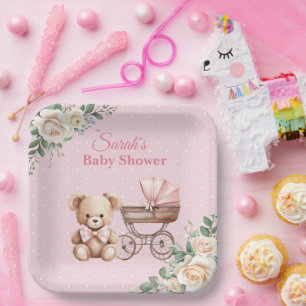 Pastellrosa Teddybär Baby Shower Papierplatte Pappteller