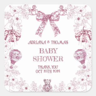 Pastellrosa Toile Preppy Babyparty Quadratischer Aufkleber