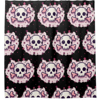 Pastellrosa Totenkopf und gekreuzte Knochen Duschvorhang