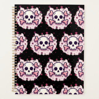 Pastellrosa Totenkopf und gekreuzte Knochen Planer