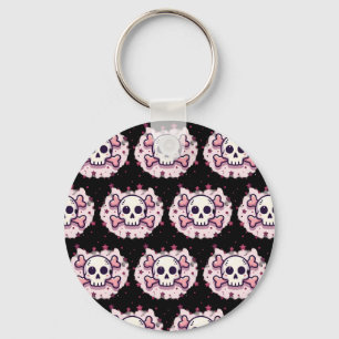 Pastellrosa Totenkopf und gekreuzte Knochen Schlüsselanhänger