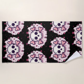Pastellrosa Totenkopf und gekreuzte Knochen Strandtuch