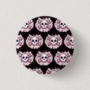 Pastellrosa Totenkopf und Kreuzknochen Button