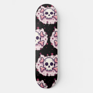 Pastellrosa Totenkopf und Kreuzknochen Skateboard