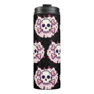 Pastellrosa Totenkopf und Kreuzknochen Thermosbecher