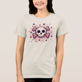 Pastellrosa Totenkopf und Kreuzknochen Tri-Blend Shirt