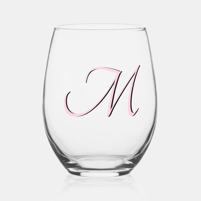 Pastellrosa Trendy Elegant Monogram Initial Letter Weinglas Ohne Stiel (Vorderseite)