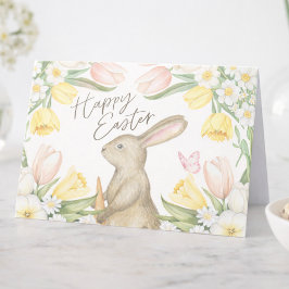 Pastellrosa Tulpen & Gelbe Osterglocken Frohe Oste Karte