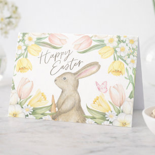 Pastellrosa Tulpen und gelbe Narzissen Frohe Oster Karte