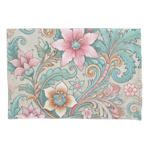 Pastellrosa Türkis Boho Indonesischer Batik Blumen Kissenbezug