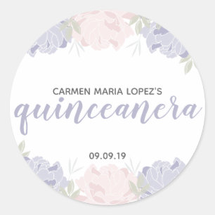 Pastellrosa u. lila Pfingstrosen Quinceañera Runder Aufkleber