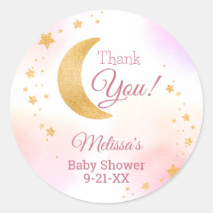 Pastellrosa Über den Mond hinaus Danke Baby Shower Runder Aufkleber