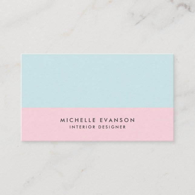 Pastellrosa und Aqua Blue Colorblock Minimalistisc Visitenkarte (Vorderseite)