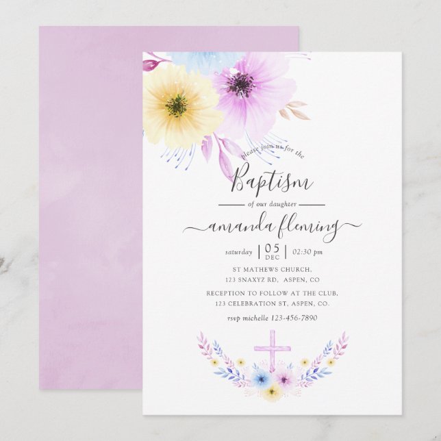 Pastellrosa und Bläsertaufen Einladung (Vorne/Hinten)