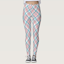 Pastellrosa und Blau Kariert Leggings