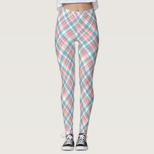Pastellrosa und Blau Kariert Leggings
