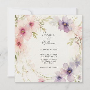 Pastellrosa und blaue Blumen Einladung zur Hochzei