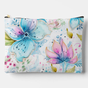 Pastellrosa und blaue Blumen Zubehörtasche