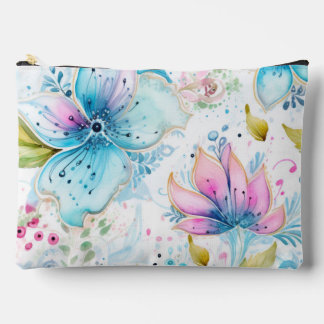 Pastellrosa und blaue Blumen Zubehörtasche