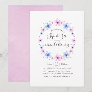 Pastellrosa und blaue Blütensippe und Siehe Einladung
