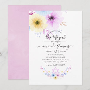 Pastellrosa und blaue Flora Bat Mitzvah Einladung