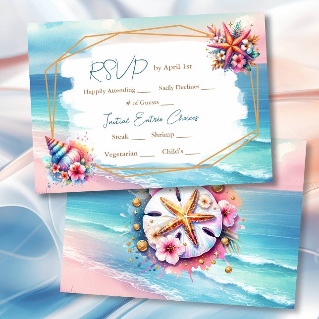 Pastellrosa und Blaue Ozeanansicht - RSVP Einladung (Von Creator hochgeladen)