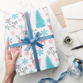 Pastellrosa und Blaue Rentiere Wunderland Weiß Geschenkpapier