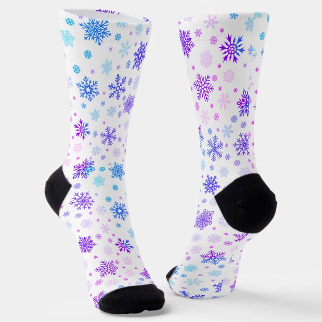 Pastellrosa und Blaue Schneeflocken Elegant Weiß Socken (Gewinkelt)