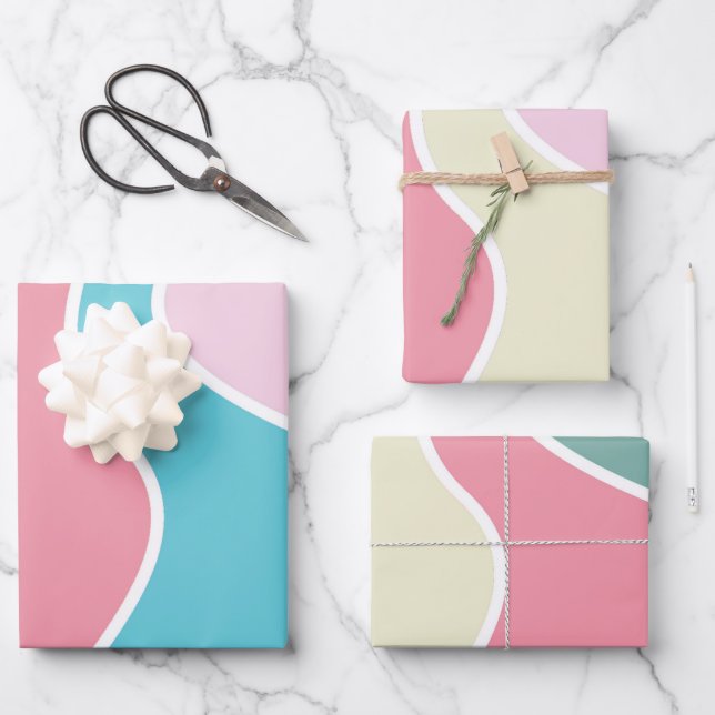 Pastellrosa und blaues Umhüllungspapier Geschenkpapier Set (Vorderseite)