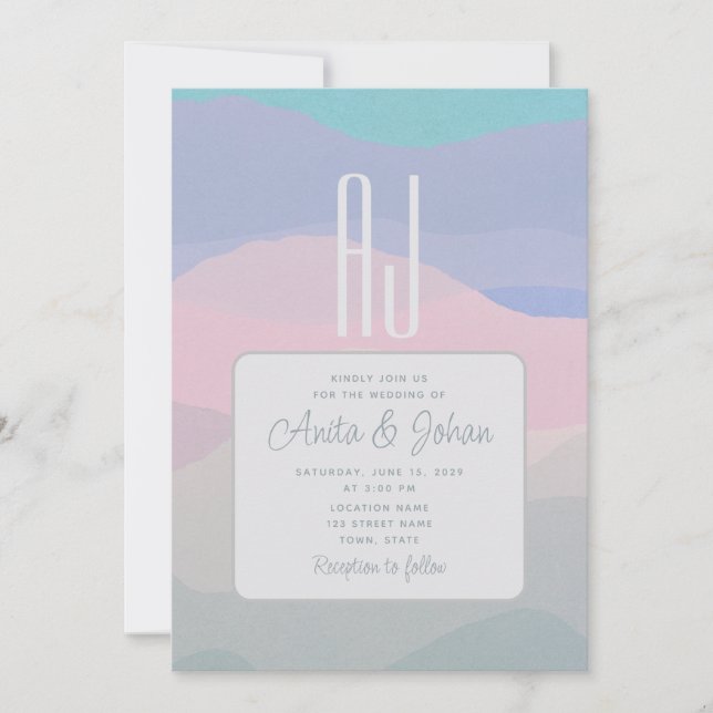 Pastellrosa und dusty Blue Moderne Hochzeit Einladung (Vorderseite)
