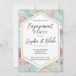 Pastellrosa und Gelbe florale Engagement Party Einladung
