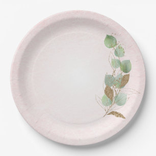 Pastellrosa und Glitzer Botanische Blätter Pappteller