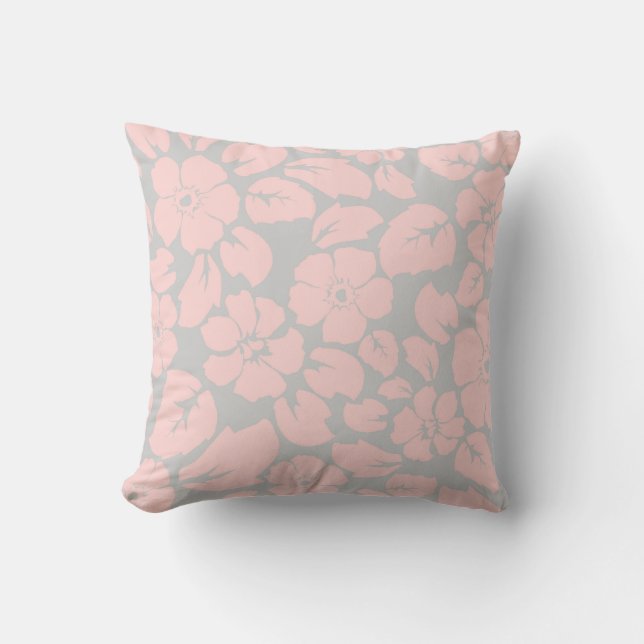 Pastellrosa und Graue Blume Muster Kissen (Vorderseite)