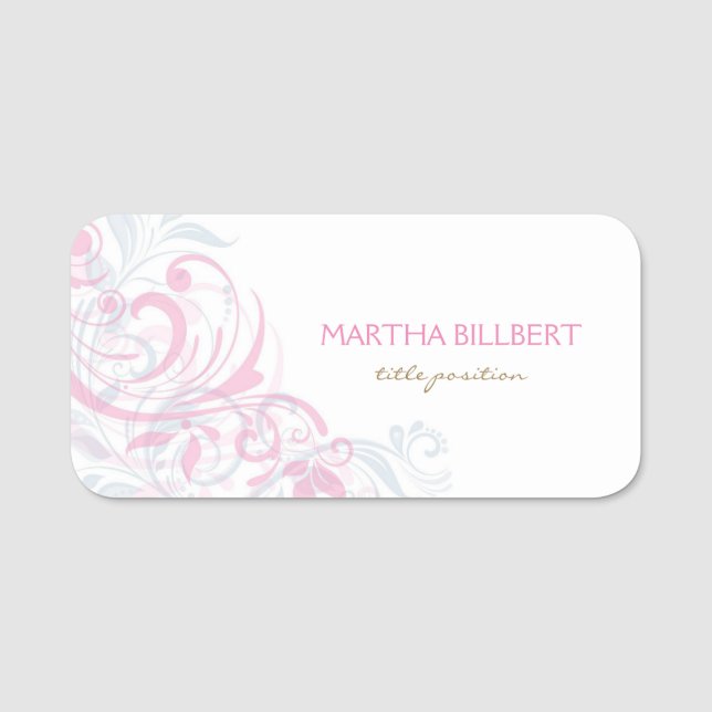 Pastellrosa und graue Blume Namensschild (Vorderseite)