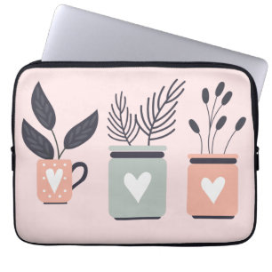 Pastellrosa und graue moderne Pflanze Laptopschutzhülle