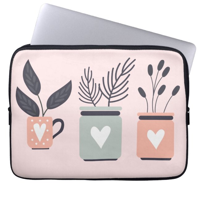 Pastellrosa und graue moderne Pflanze Laptopschutzhülle (Vorderseite)