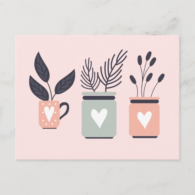 Pastellrosa und graue moderne Pflanze Postkarte (Vorderseite)