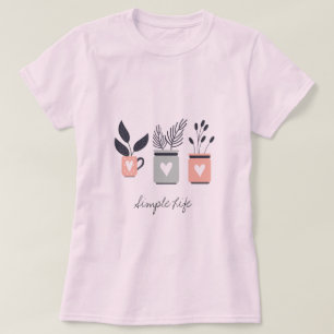 Pastellrosa und graue moderne Pflanze T-Shirt