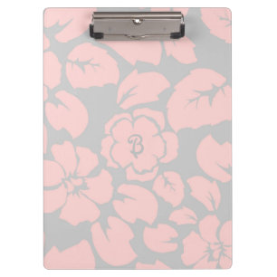 Pastellrosa und graues florales Monogramm Klemmbrett