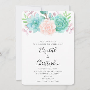 Pastellrosa und grüne Blumenstrauß-Hochzeit Einladung