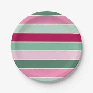 Pastellrosa und grüne Streifen Pappteller