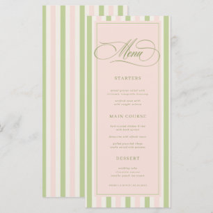 Pastellrosa und grüne Streifen Retro-Hochzeitsmenü Menükarte