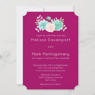 Pastellrosa und grüner Blumenstrauß Hochzeit Einladung