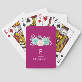 Pastellrosa und grünes Blumenmokett Spielkarten