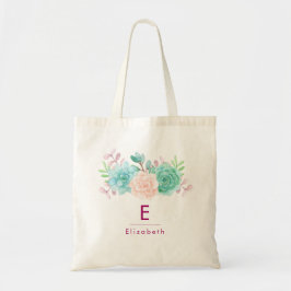 Pastellrosa und grünes Blumenmokett Tragetasche