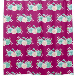 Pastellrosa und grünes Blumenmuster Duschvorhang