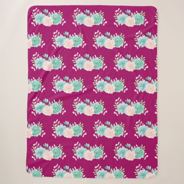 Pastellrosa und grünes Blumenmuster Sherpadecke (Vorderseite)